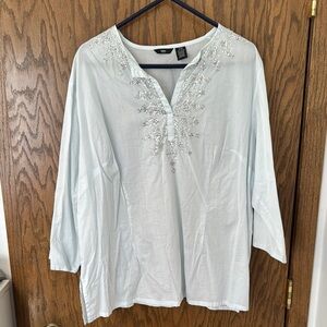 Mossimo Women's Light Robins Egg Blue Embellished Top Size 22w